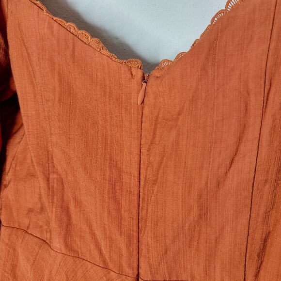 Hello Molly Medium Coming Of Age Mini Dress Rust Orange Long Sleeve V-Neck - Picture 7 of 8